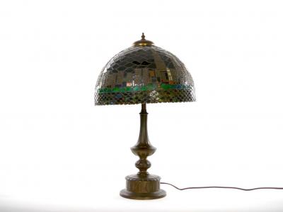 20th Century Bronze Leaded Glass Shade Table Lamp