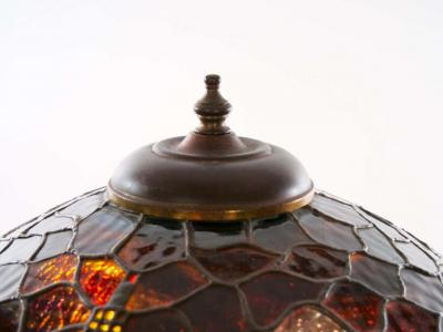 20th Century Bronze Leaded Glass Shade Table Lamp