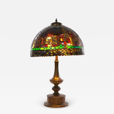20th Century Bronze Leaded Glass Shade Table Lamp
