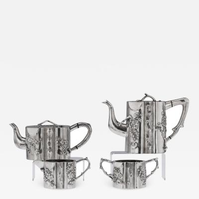 20th Century Chinese Export Solid Silver Four Piece Tea Set Singfat c 1900