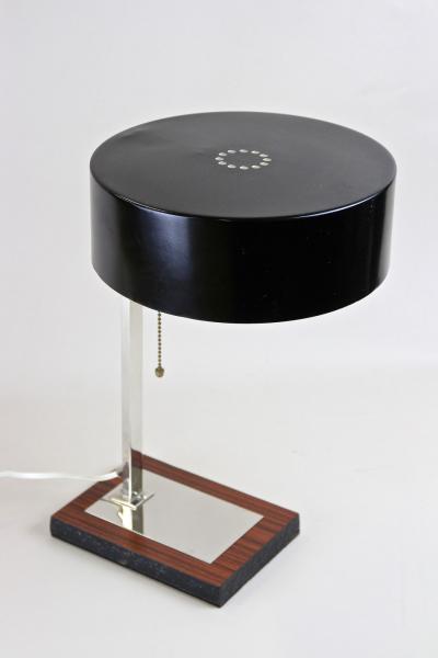 20th Century Chromed Table Lamp With Black Metal Lamp Shade AT circa 1950