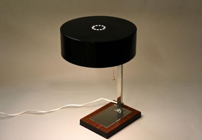 20th Century Chromed Table Lamp With Black Metal Lamp Shade AT circa 1950