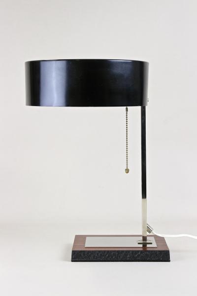 20th Century Chromed Table Lamp With Black Metal Lamp Shade AT circa 1950