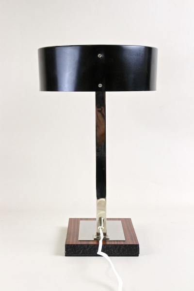 20th Century Chromed Table Lamp With Black Metal Lamp Shade AT circa 1950