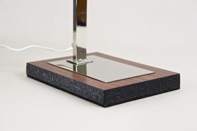 20th Century Chromed Table Lamp With Black Metal Lamp Shade AT circa 1950