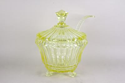 20th Century Citrus Yellow Art Deco Crystal Punch Bowl Service Bohemia ca 1920