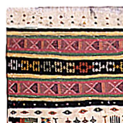 20th Century Folk Turkish Hand Knotted Wool Kilim Pink Black Ivory Yellow Rug