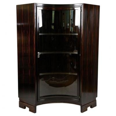 20th Century French Art Deco Curved Vitrine Corner Display Cabinet FR ca 1930