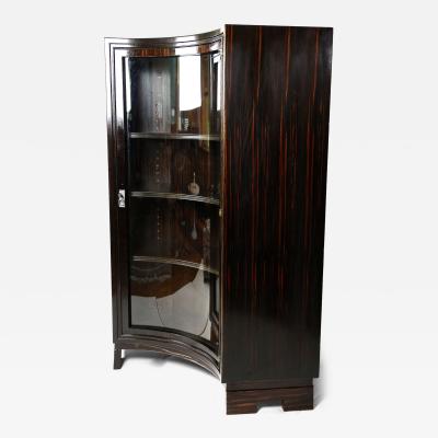 20th Century French Art Deco Curved Vitrine Corner Display Cabinet FR ca 1930