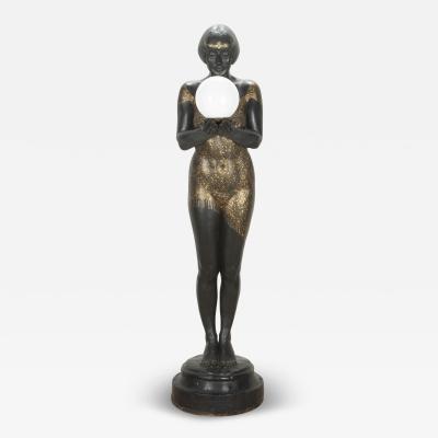 20th Century French Art Deco Lady Statue Lamp