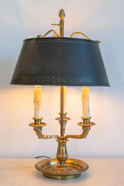 20th Century French Bouillotte Lamp with Black T le Shade