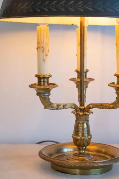 20th Century French Bouillotte Lamp with Black T le Shade