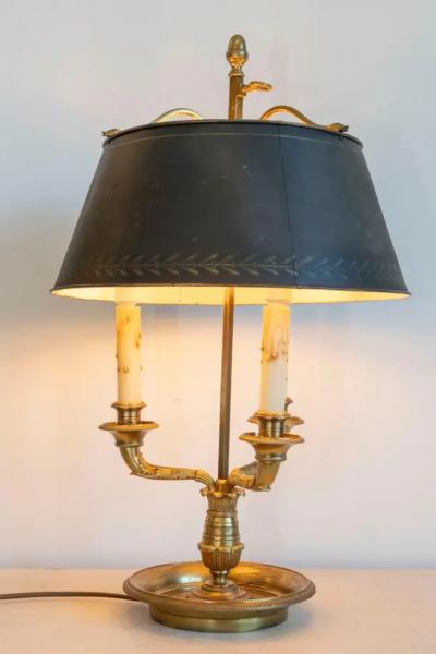 20th Century French Bouillotte Lamp with Black T le Shade