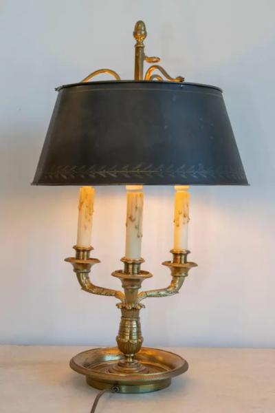 20th Century French Bouillotte Lamp with Black T le Shade
