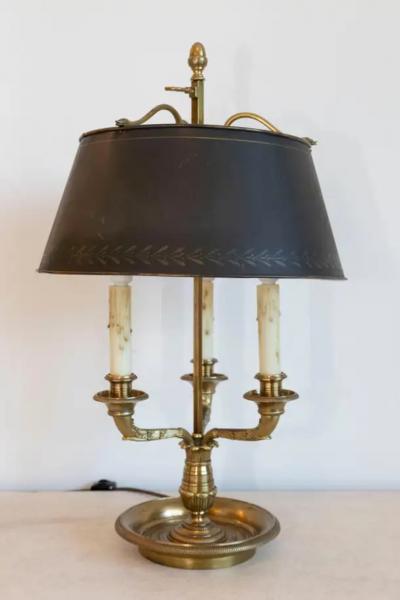 20th Century French Bouillotte Lamp with Black T le Shade
