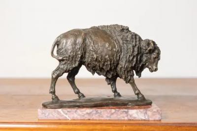 20th Century French Bronze Sculpture of a Bison on a Marble Base