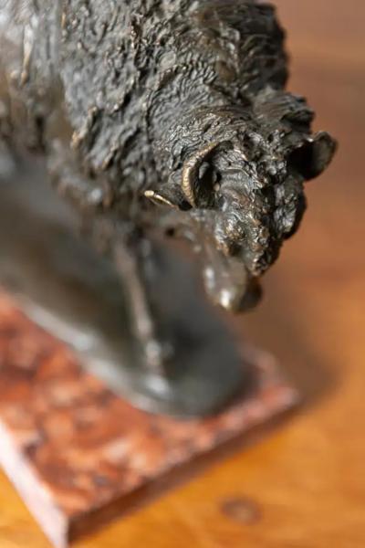 20th Century French Bronze Sculpture of a Bison on a Marble Base