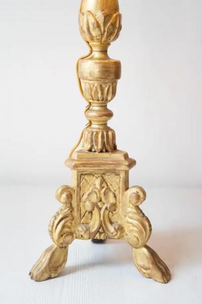 20th Century French Carved Giltwood Table Lamp with Tripod Base