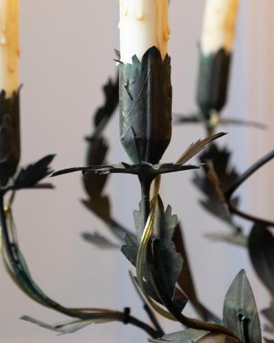 20th Century French Iron Chandelier with Foliate Details