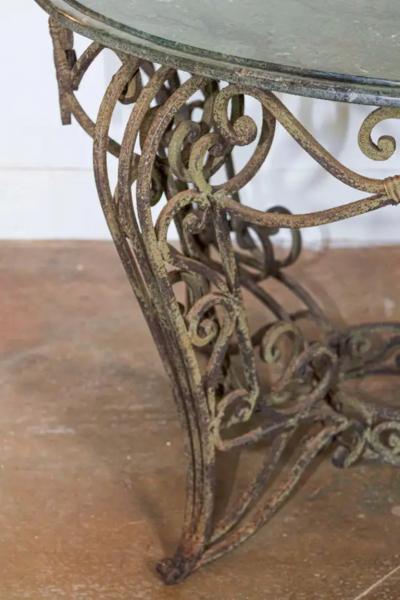 20th Century French Iron Round Center Table With Verde Marble