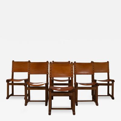 20th Century French Leather Dining Chairs Set of 6