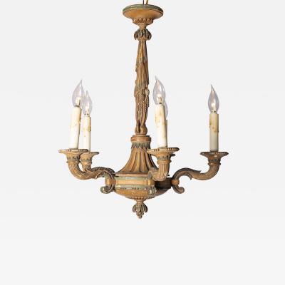 20th Century French Wooden Chandelier with Candle Style Fixtures