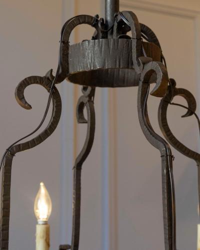 20th Century French Wrought Iron Chandelier with Scrollwork Arms