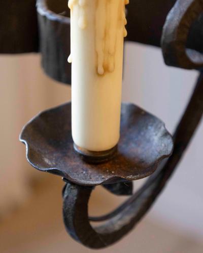 20th Century French Wrought Iron Chandelier with Scrollwork Arms