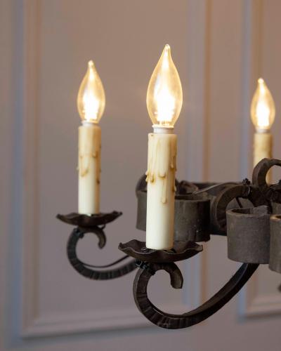 20th Century French Wrought Iron Chandelier with Scrollwork Arms