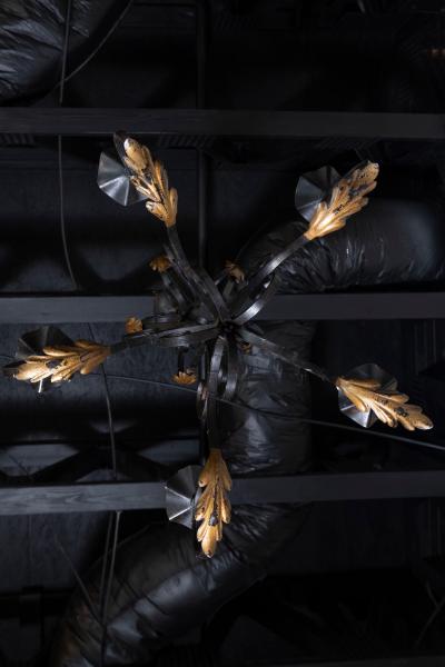 20th Century French Wrought Iron and Gilt Tole Chandelier