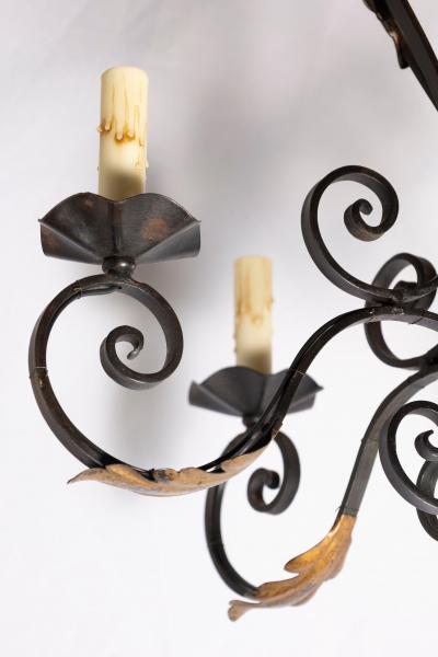 20th Century French Wrought Iron and Gilt Tole Chandelier