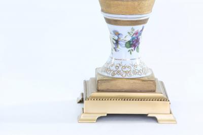 20th Century Gilt Porcelain Brass Base Pair Table Lamps
