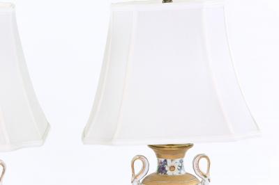 20th Century Gilt Porcelain Brass Base Pair Table Lamps