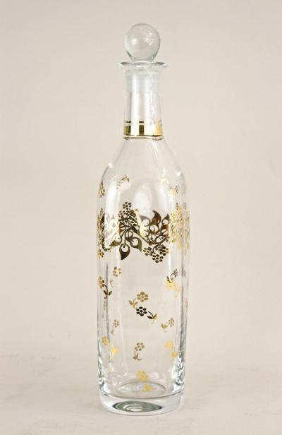 20th Century Glass Decanter Bottle With Golden Floral Patterns AT ca 1920