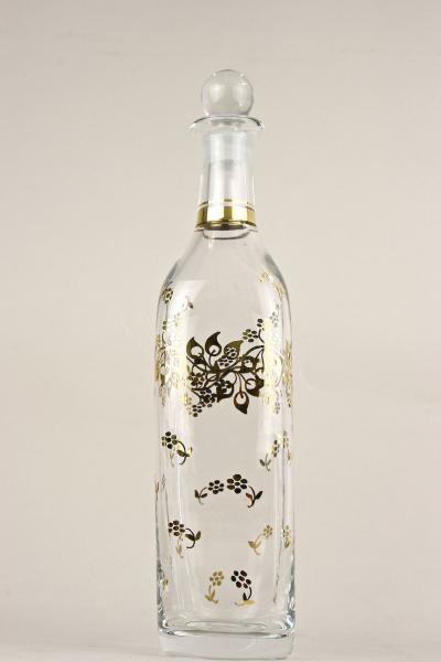 20th Century Glass Decanter Bottle With Golden Floral Patterns AT ca 1920