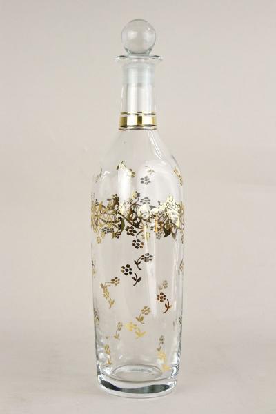 20th Century Glass Decanter Bottle With Golden Floral Patterns AT ca 1920