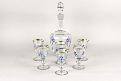 20th Century Glass Decanter Set With Enamel Paintings Austria ca 1980s
