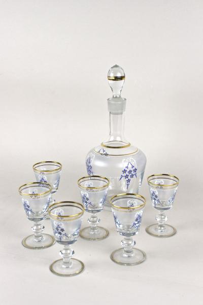 20th Century Glass Decanter Set With Enamel Paintings Austria ca 1980s