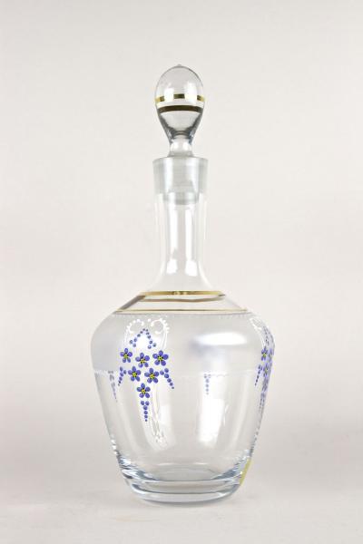 20th Century Glass Decanter Set With Enamel Paintings Austria ca 1980s