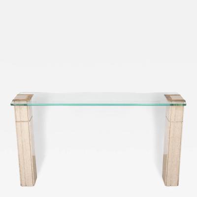 20th Century Glass and Travertine Console Table