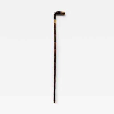 20th Century Gold Plated Rattan Walking Stick Shell Handle and Bamboo Stick