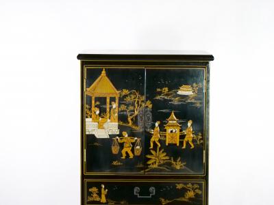 20th Century Hand Painted Decorated Black Lacquer Dry Bar