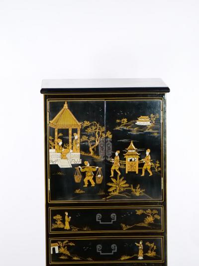 20th Century Hand Painted Decorated Black Lacquer Dry Bar