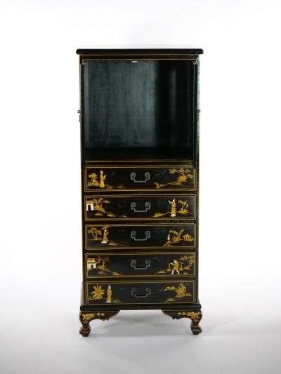 20th Century Hand Painted Decorated Black Lacquer Dry Bar