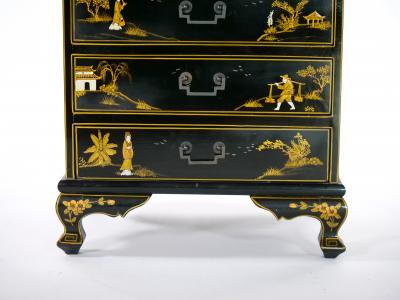20th Century Hand Painted Decorated Black Lacquer Dry Bar