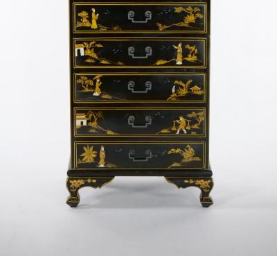 20th Century Hand Painted Decorated Black Lacquer Dry Bar