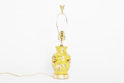 20th Century Hand Painted Porcelain Gilt Wood Base Lamps