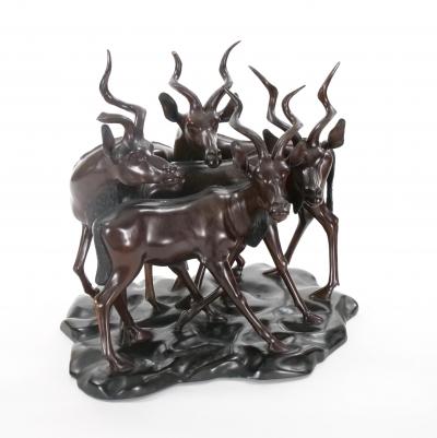 20th Century Hand Painted Wood Decorative Sculpture Pack of Gazelles