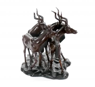 20th Century Hand Painted Wood Decorative Sculpture Pack of Gazelles