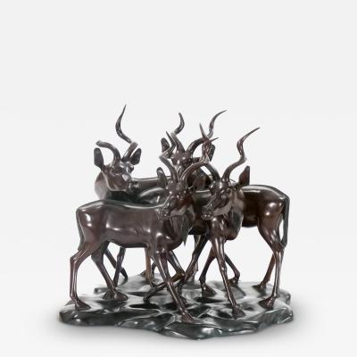 20th Century Hand Painted Wood Decorative Sculpture Pack of Gazelles